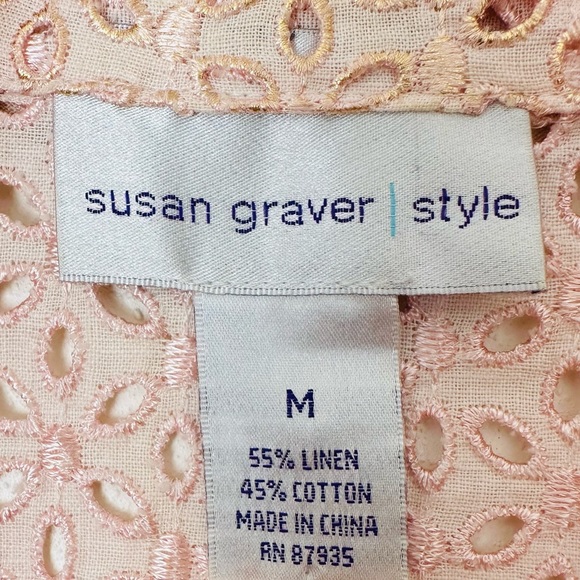 Susan Garver Metallic Gold pink Eyelet Laser Cut Blazer Jacket - Picture 7 of 7